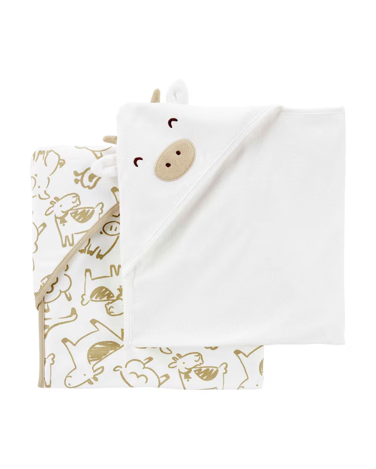 Kit toalha de banho bebê 4 peças vaquinha branco
