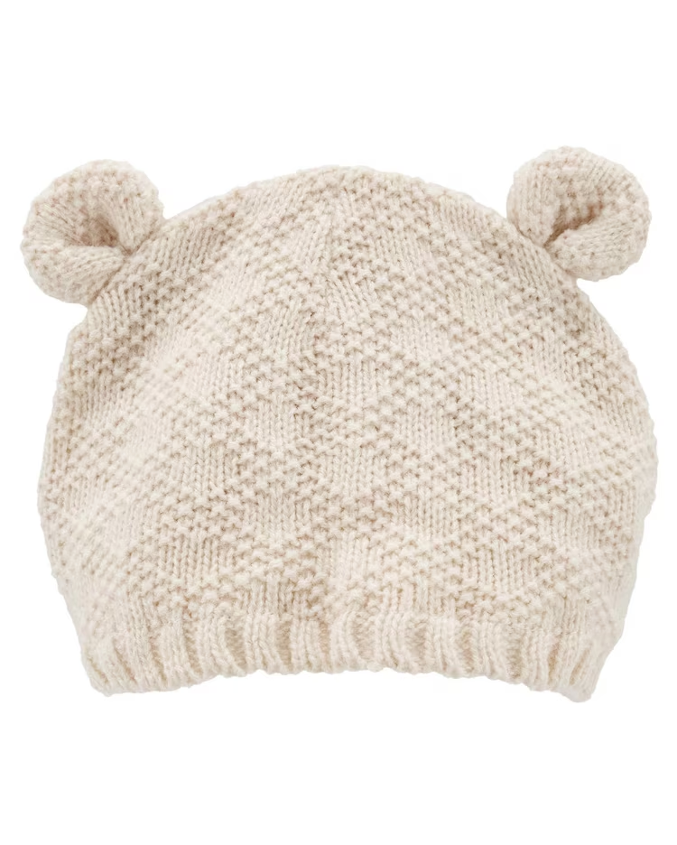Touca bebê de tricot com orelhas bege