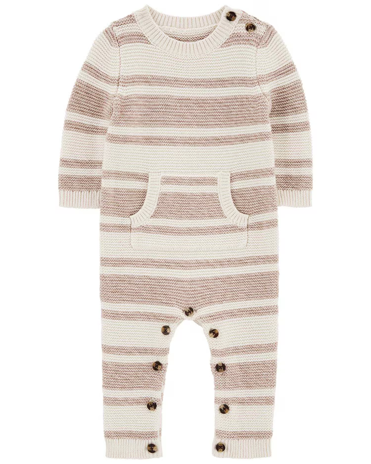 Macacão bebê de tricot com bolso listrado multicor