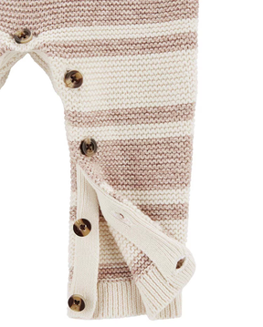 Macacão bebê de tricot com bolso listrado multicor