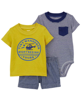Conjunto curto bebê 3 peças listrado multicor
