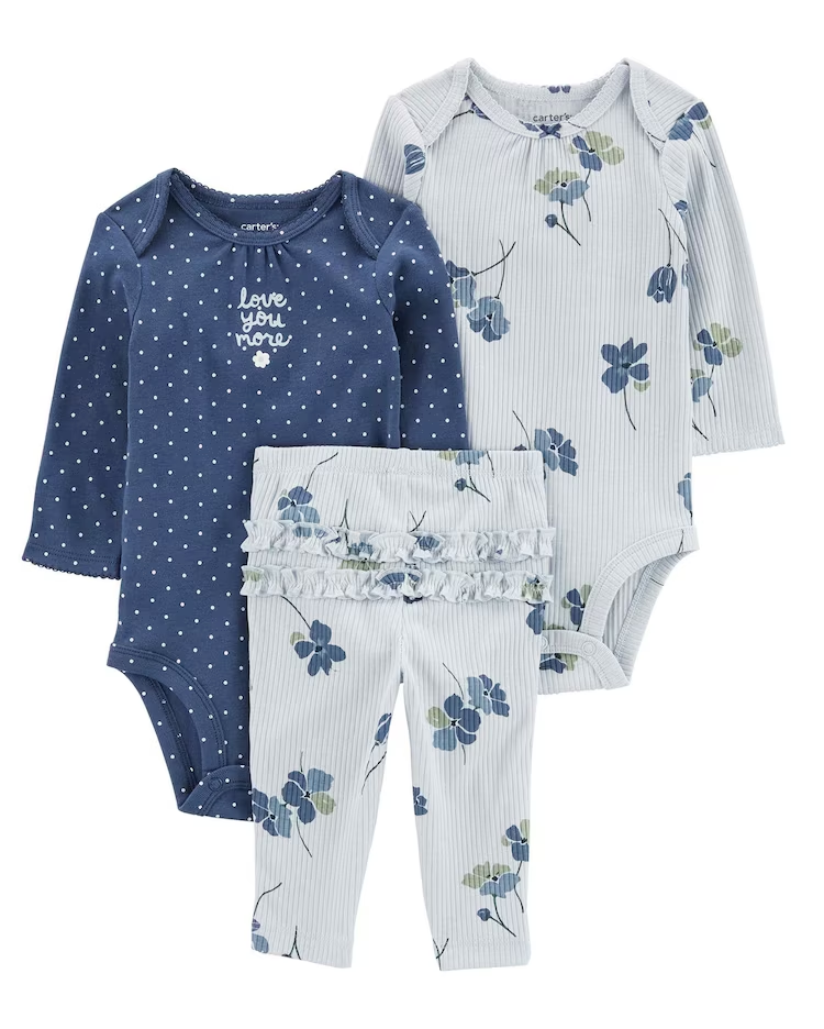 Conjunto longo bebê 3 peças floral multicor