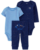 Conjunto longo bebê 3 peças dinossauro listrado azul