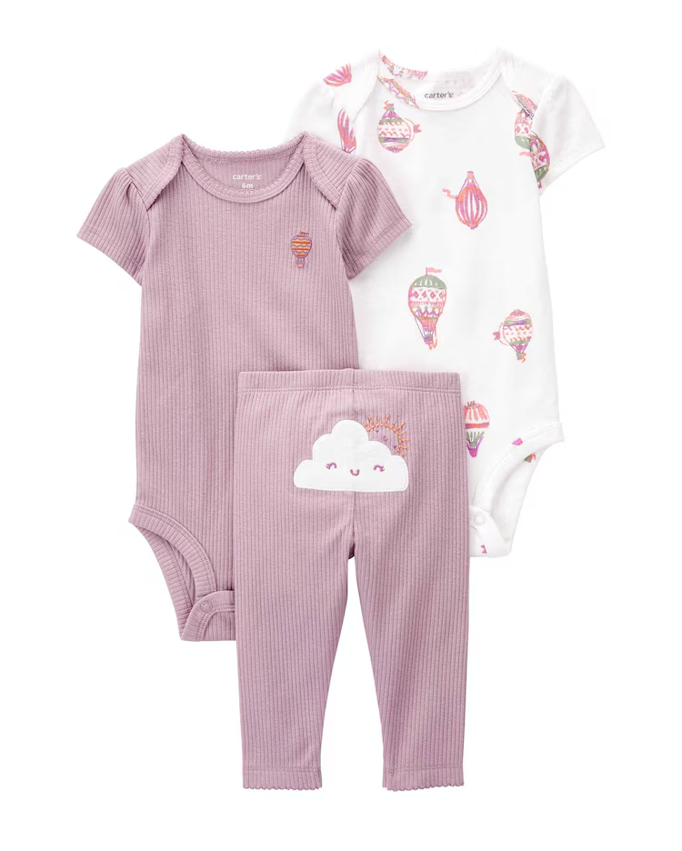 Conjunto longo bebê 3 peças nuvem multicor