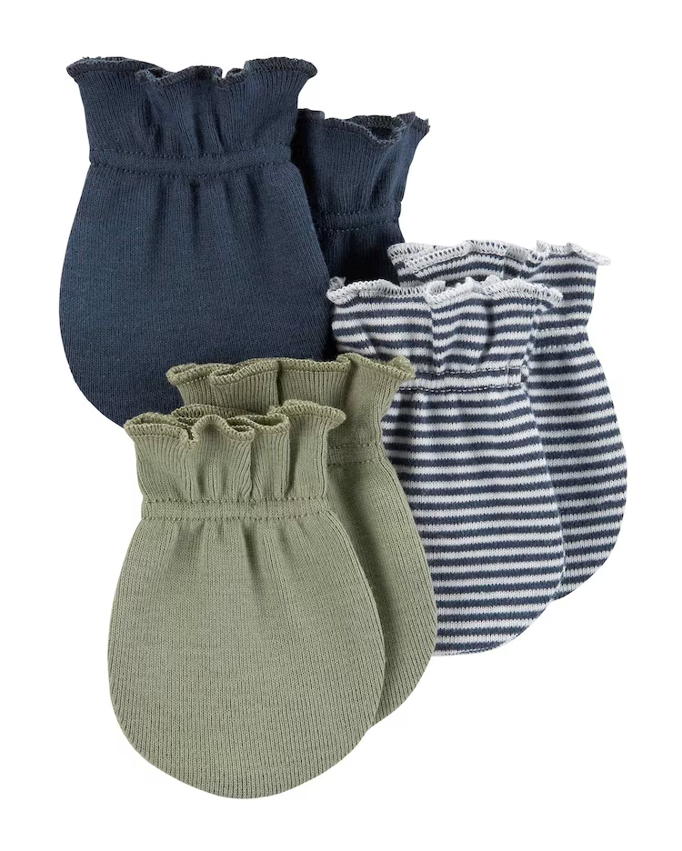 Kit luva bebê 6 pares listrado azul