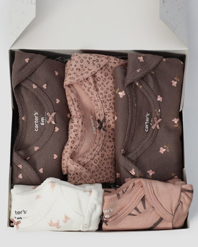 Enxoval bebê body 5 peças floral e animal print + caixa de presente P multicor