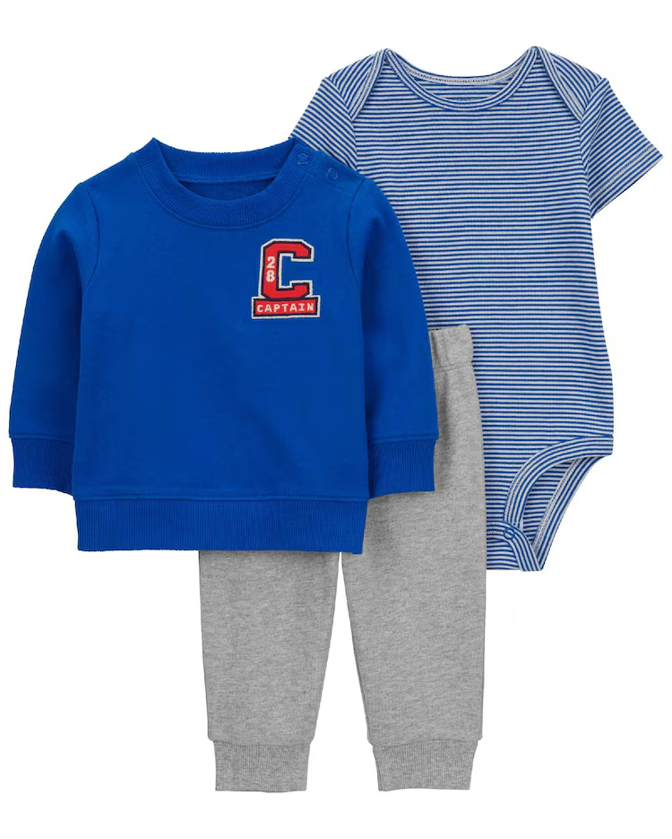 Conjunto longo de moletom bebê 3 peças captain multicor