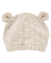 Touca bebê de tricot com orelhas bege