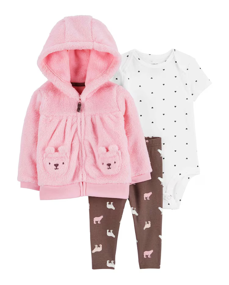 Conjunto longo bebê 3 peças sherpa ursinho multicor