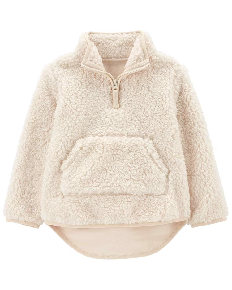 Blusa de sherpa bebê gola alta e bolso bege